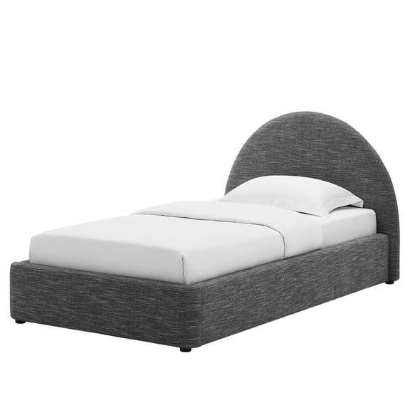 Platform Bed Frame, Twin Size, Grey Gray, Fabric, Bedroom, Modern Contemporary HB36778