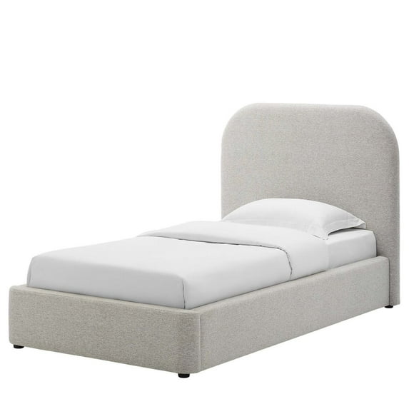 Platform Bed Frame, Twin Size, Grey Gray, Fabric, Bedroom, Modern Contemporary HB36797