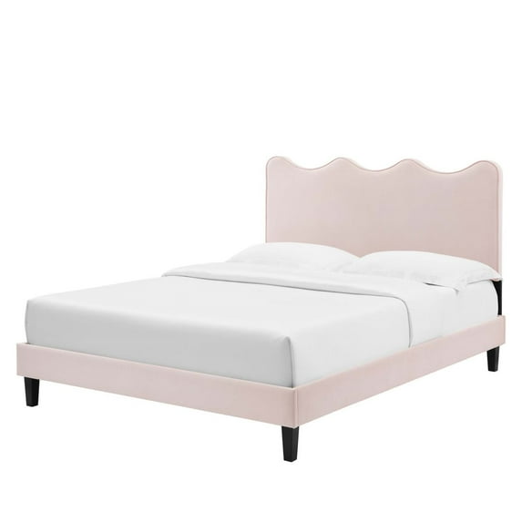 Platform Bed Frame, Twin Size, Pink, Velvet, Bedroom, Modern Contemporary Boutique HB35281
