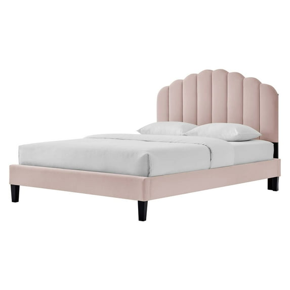 Platform Bed Frame, Twin Size, Pink, Velvet, Modern Contemporary, Bedroom Master Guest Suite Room