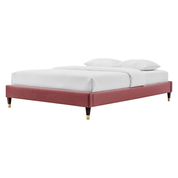 Platform Bed Frame, Twin Size, Velvet, Pink, Modern Contemporary Urban Design, Bedroom Master Guest Suite