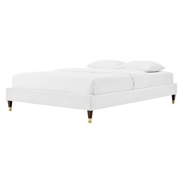 Platform Bed Frame, Twin Size, Velvet, White, Modern Contemporary Urban Design, Bedroom Master Guest Suite