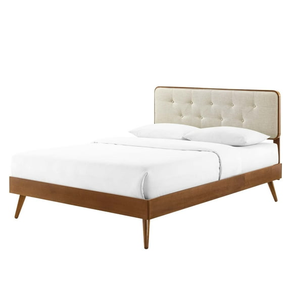 Platform Bed Frame, Twin Size, Wood, Brown Walnut Beige, Modern Contemporary Urban Design, Bedroom Master Guest Suite