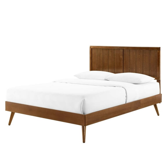 Platform Bed Frame, Twin Size, Wood, Brown Walnut, Modern Contemporary Urban Design, Bedroom Master Guest Suite
