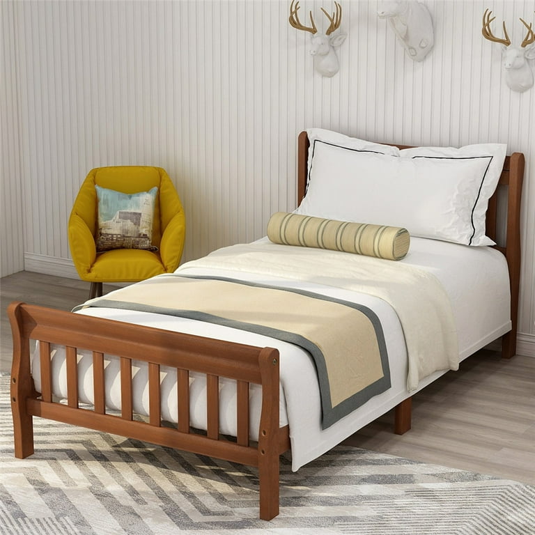 Platform Bed Frame Twin Size Bed Frame Wood Bed Frame with Headboard Footboard for Adults Teens Children Twin Bed Frame with Wood Slat Support for