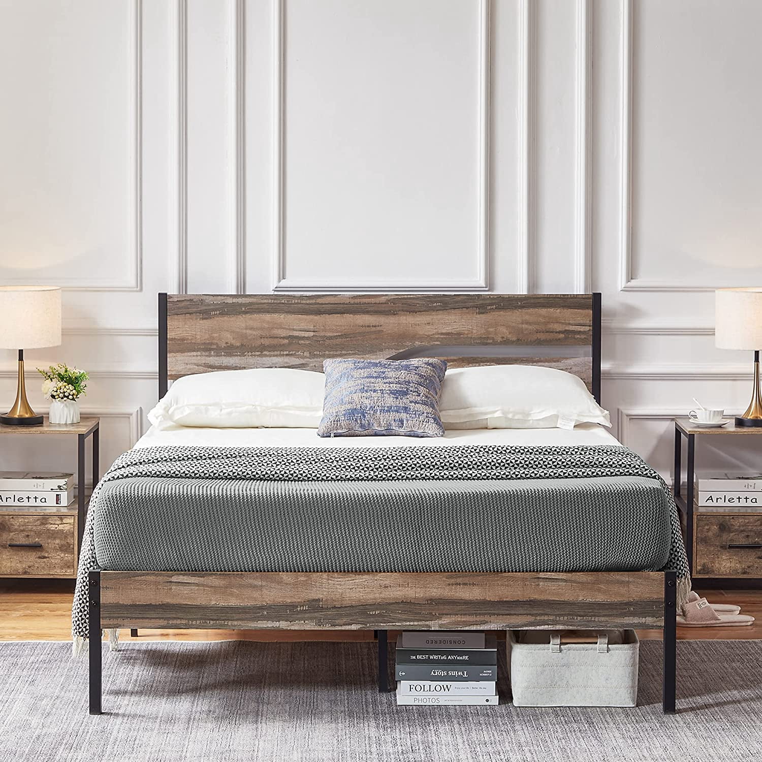 SHA CERLIN Twin Size Platform Bed Frame with Wood headboard