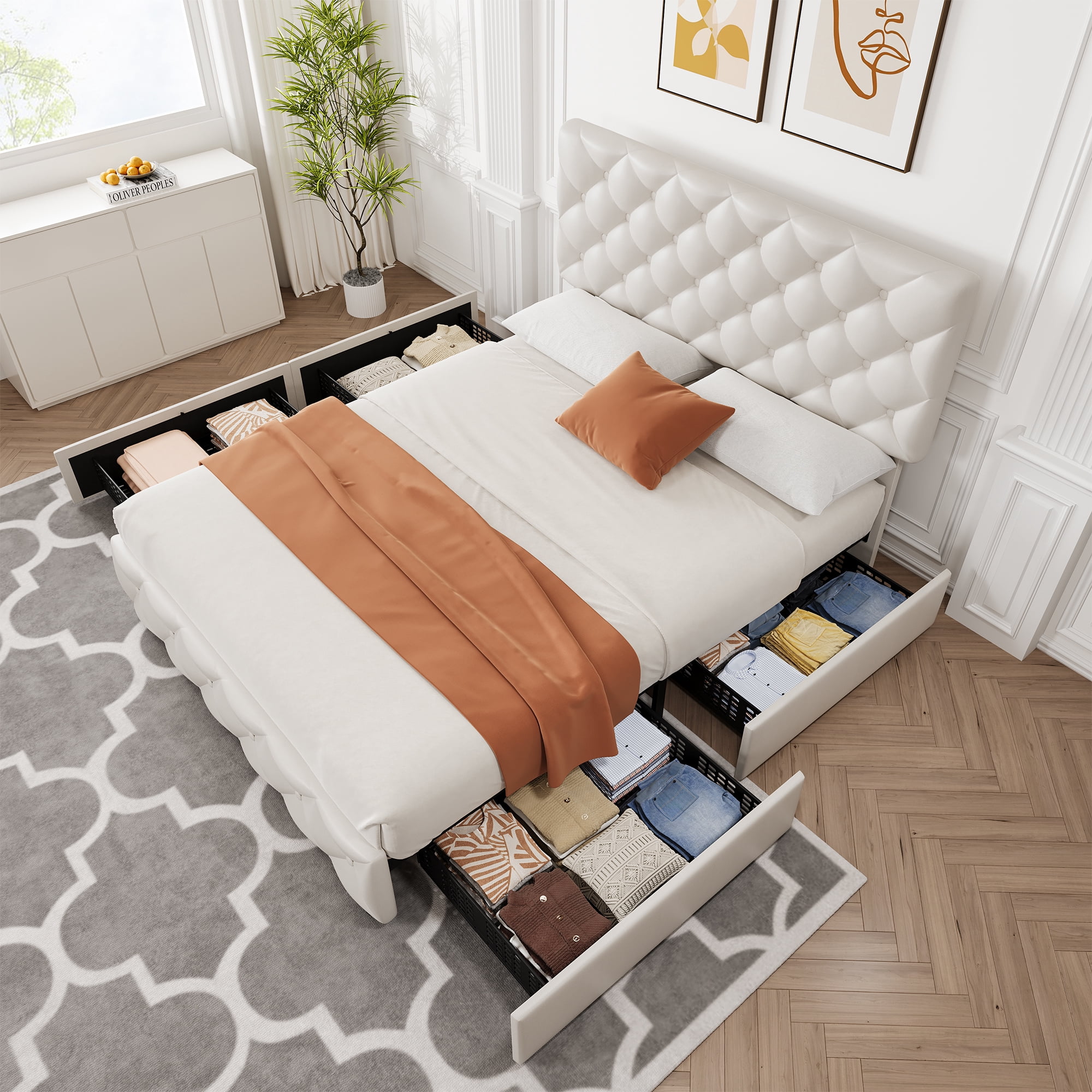 Adjustable Box Spring Bed Platform Bed Frame with 4 Storage Drawers – Adjustable Headboard ...