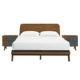 thumbnail image 1 of Platform Bed Nightstand Set, Queen Size, Walnut, Wood, Modern Contemporary, Mid Century Bedroom Master Guest Suite Room, 1 of 10