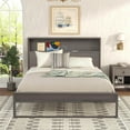 thumbnail image 1 of Platform Bed with Storage Headboard, Wood Queen Size Bed Frame with USB Charging Ports & Socket on the Headboard, Rustic Wood Platform Bed, Multi-Functional Panel Bedframe, Antique Gray, 1 of 7