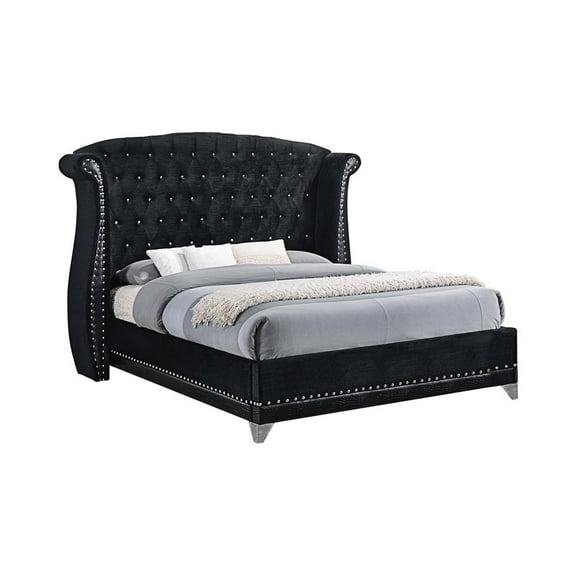 Platform Bed, Upholstered California King Bed, Black