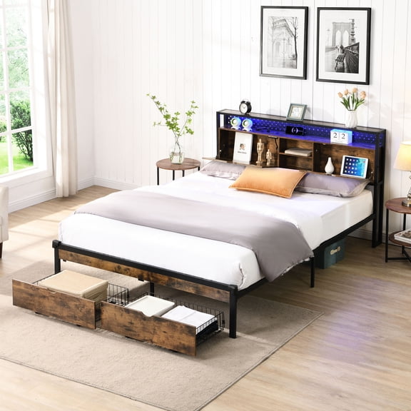 Platform Bed with Headboard Outlets | Charge Devices in Bed for Everyday Use