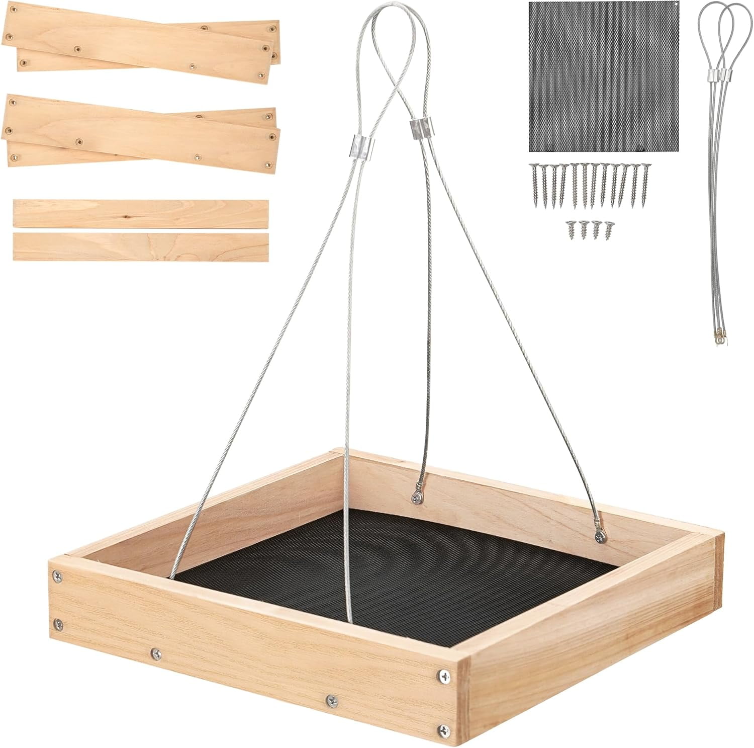 Platform Bird Feeder for Outdoor, Eco-Friendly Wood Hanging Tray Bird Feeders，Durable and Stable Great for Hanging Wild Birdfeeder Trays in Garden Outdoors, Install Required