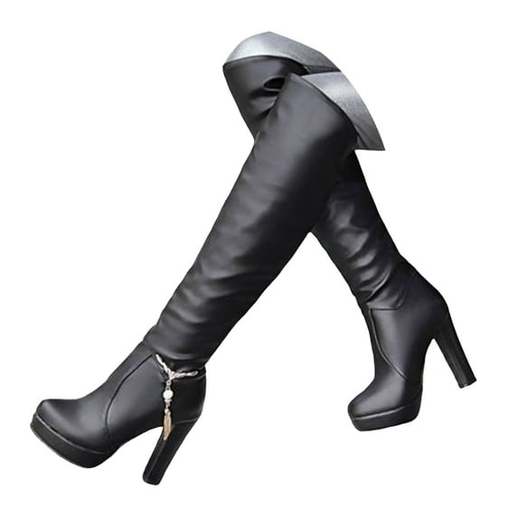 Platform Black Knee High Boots for Women Stiletto High Heel Slouchy Boots Stretchy Party Festival Tall Boots