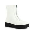 thumbnail image 1 of BLISSFUL STEP Women's Chunky Heel Ankle Boots Front Zipper Faux Leather Platform Booties White 8, 1 of 7