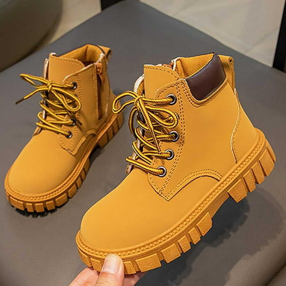 Platform Boots,Girls Boots Autumn Winter Stylish Leather Work for Children Casual Ankle Booties for Everyday,Tall Black Boots,02 Brown,6-7 Years