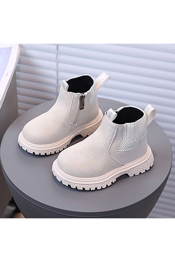 Platform Boots,Girls Boots Stylish Soft Sole Short Leather for Children Comfortable Booties for Everyday,Brown Ankle Boots,07 Beige,4-4.5 Years