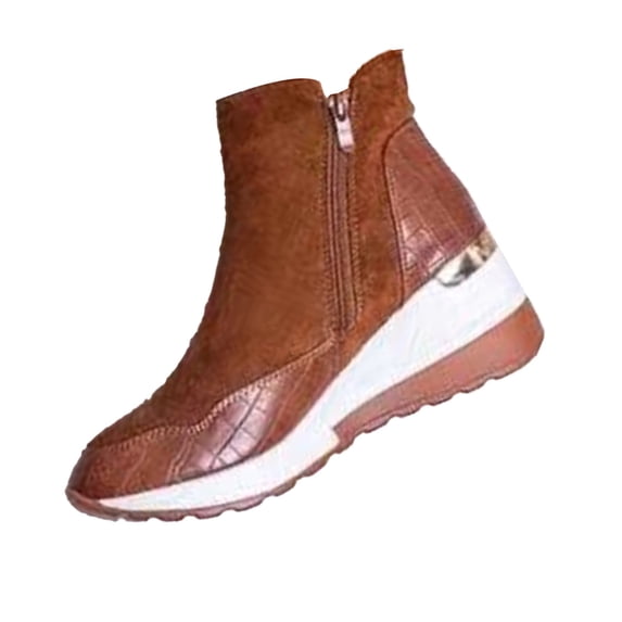 Platform Boots for Women Low Heel Wedge Ankle Booties Fashion Casual Side Zipper Boots Round Toe Short Booties Comfortable Non-Slip Walking Sneakers for Outdoor Work Daliy