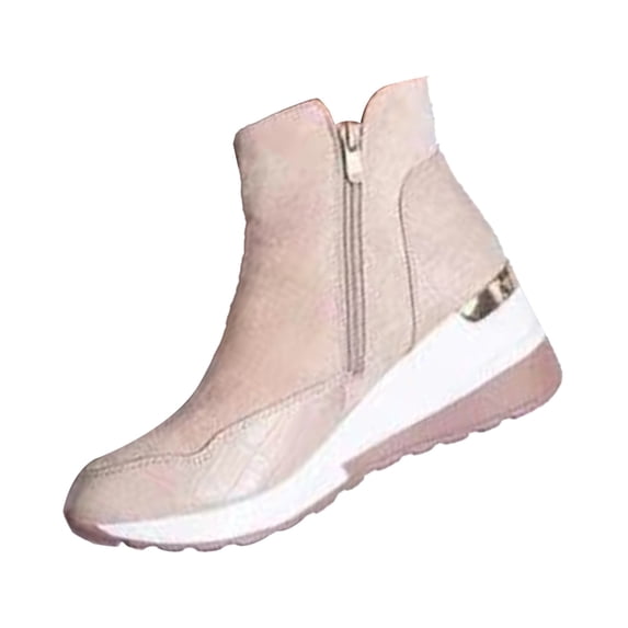 Platform Boots for Women Low Heel Wedge Ankle Booties Fashion Casual Side Zipper Boots Round Toe Short Booties Comfortable Non-Slip Walking Sneakers for Outdoor Work Daliy