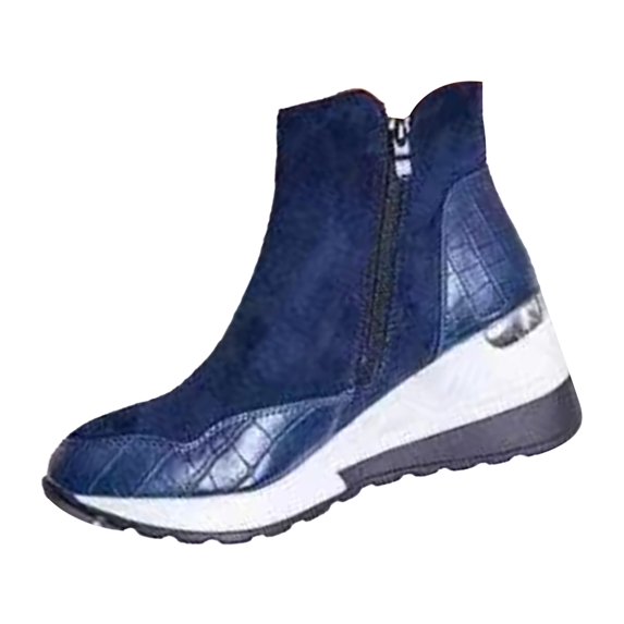 Platform Boots for Women Low Heel Wedge Ankle Booties Fashion Casual Side Zipper Boots Round Toe Short Booties Comfortable Non-Slip Walking Sneakers for Outdoor Work Daliy