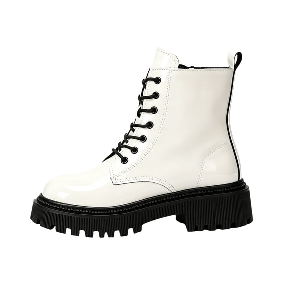 Platform Boots for Women Combat Style Lace Up Round Toe Lug Sole Side Zipper Ankle Booties 40