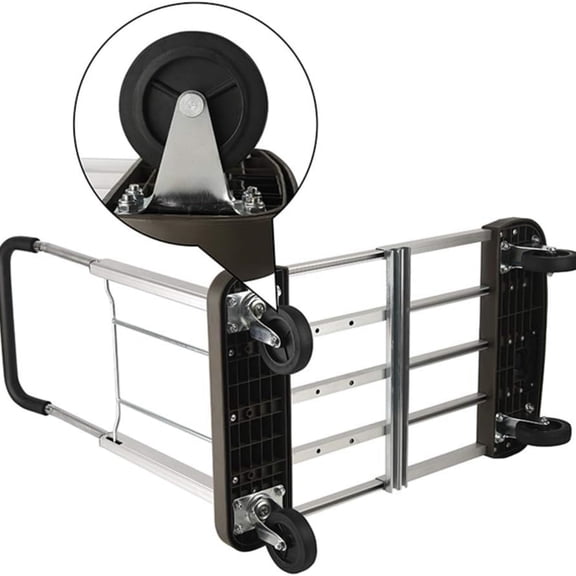Platform Cart Foldable Push Cart Aluminum Adjustable Length Flatbed Cart with Polyurethane Mute Wheel,330-LB Capacity(with 2 Ropes)