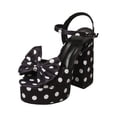 thumbnail image 1 of Platform Chunky Heels for Women Block Heel Sandals Bowknot Fashion Pattern Open Round Toe Ankle Strap Pumps Black Size 5.5, 1 of 9