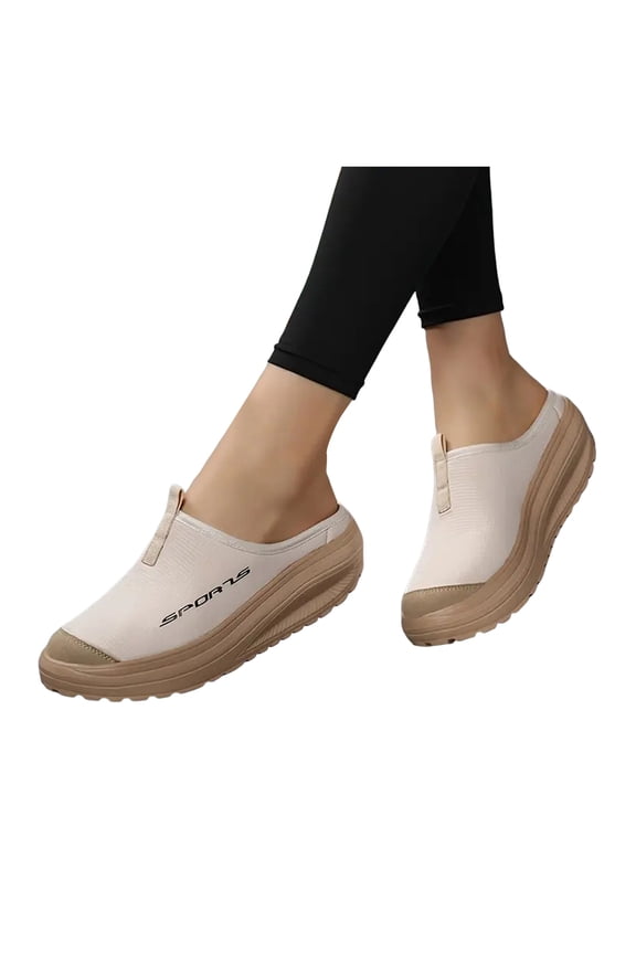 Platform Chunky Mules Walking Shoes for Women Comfortable Athletic Height Increasing Backless Slip on Sandals