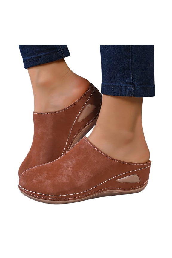 Platform Clogs for Women Slip on Wedge Sandals Closed Toe Mules Shoes Summer Dressy Slides Arch Support Orthopedic Walking Shoes Brown Size 7