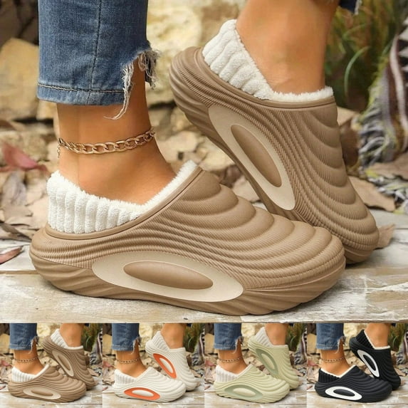 Platform Clogs for Womens Mens Slip on Wide Toe Box Fleece Lined Lightweight Non Slip House Slippers
