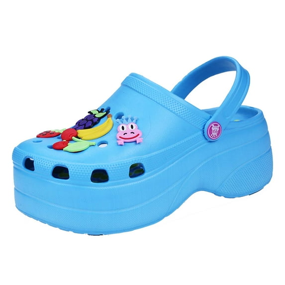Platform Clogs for women, Womens Platform Clogs Shoes Gardener Shoes Slippers 2 inch Hight Heels Mules Comfortable Breathable Lightweight Slip on Wedge Sandals Slides with Charms Blue 41