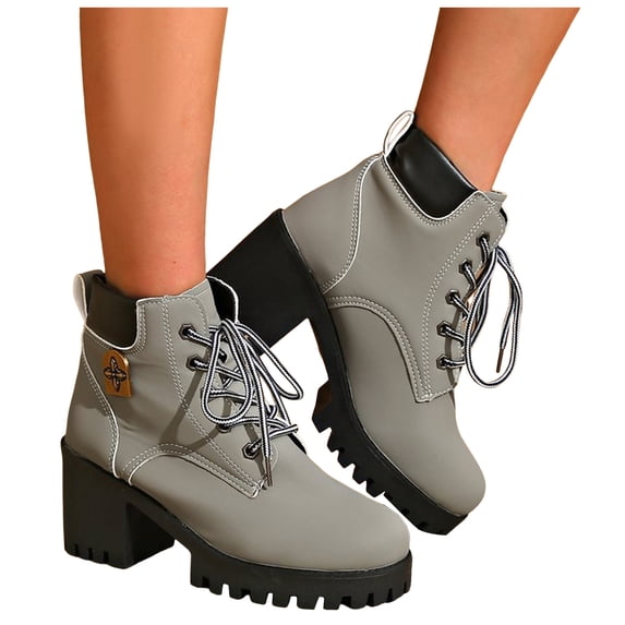 Platform Combat Boots for Women Trendy Leather Waterproof Non Slip Chunky High Heel Riding Ankle Booties