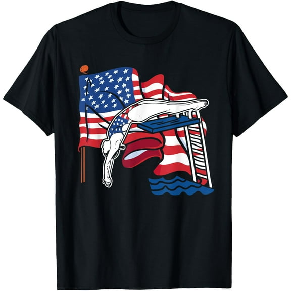 Platform Diver Us Flag - Springboard Diving T-Shirt