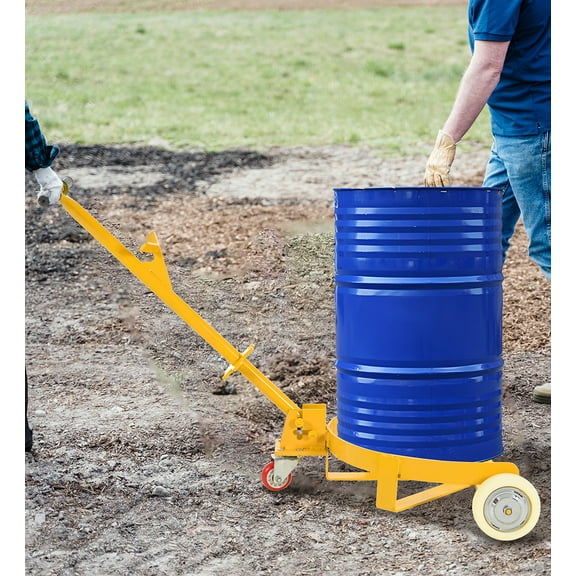 Platform Dollies 55 Gallon Drum Dolly, 1200lbs capacity, with 2 fixed PU Wheels and 1 swivel wheel - Low Profile Steel Oil Drum Caddy Oil Barrel Drum Roller Hand Cart,Utility Hand Trucks