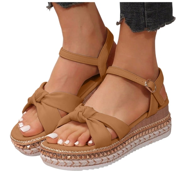 Platform Dress Sandals for Women 2025 Bow Fashion Casual Open Toe Chunky Footbed Wedge Dressy Summer Shoes