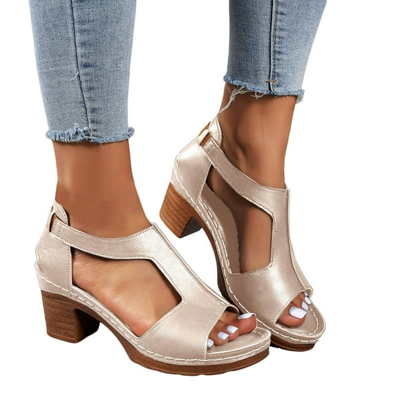 Platform Dress Sandals for Women Ladies 2025 Summer Trendy Leather Peep Toe High Heel Dressy Sandals