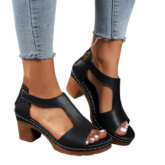 Platform Dress Sandals for Women Ladies 2025 Summer Trendy Leather Peep Toe High Heel Dressy Sandals
