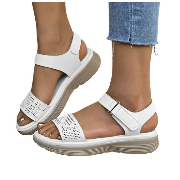 Platform Dressy Sandals for Women 2025 Summer Comfortable Leather Open Toe Chunky Flats Walking Dress Sandals