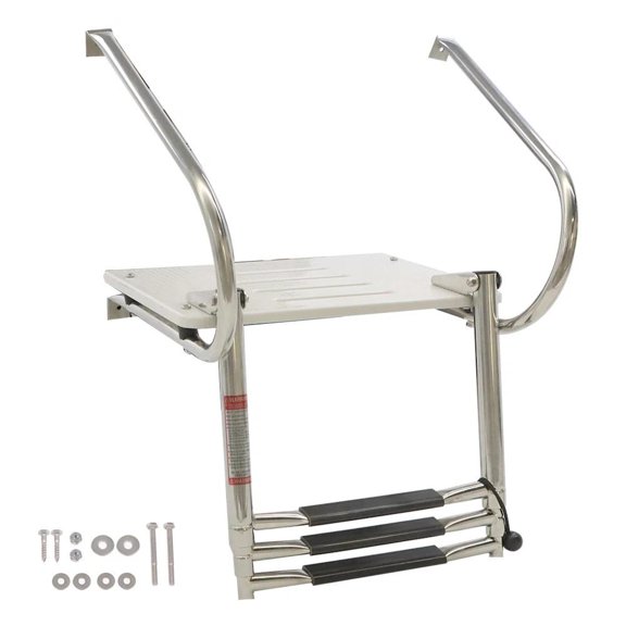 Platform-Equipped Marine Ship Ladder, Stainless Steel, 3-Step, Telescopic