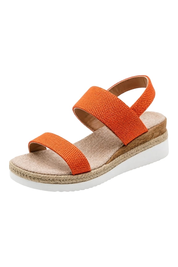 Platform Espadrille Wedges Sandals for Women Comfortable Open Toe Elastic Ankle Strap Walking Shoes with Arch Support Orange Size 6.5