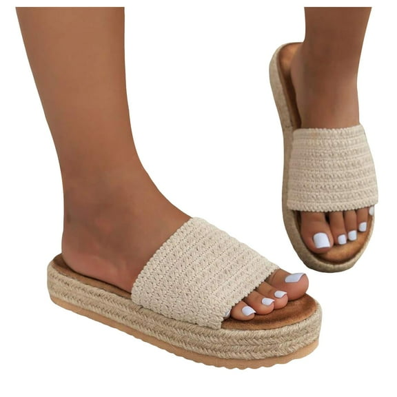 Platform Espadrilles Slip on Sandals for Women 2025 Boho Beach Summer Open Toe Flats Dressy Slides
