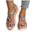 thumbnail image 1 of Platform Espadrilles for Women Bohemia Beaded Sandals Open Toe Wedges Heels Trendy Elastic Band Slingback Beach Shoes Pink Size 7, 1 of 8