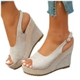 thumbnail image 1 of Platform Espadrilles for Women Open Toe Wedge Sandals Nonslip Casual Slingback Heels Adjustable Strap Summer Footwear Beige Size 7.5, 1 of 6
