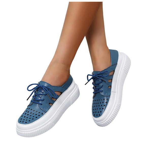 Platform Fashion Sneakers for Women 2025 Casual Leather Hollow out Lace up Walking Sandals Shoes