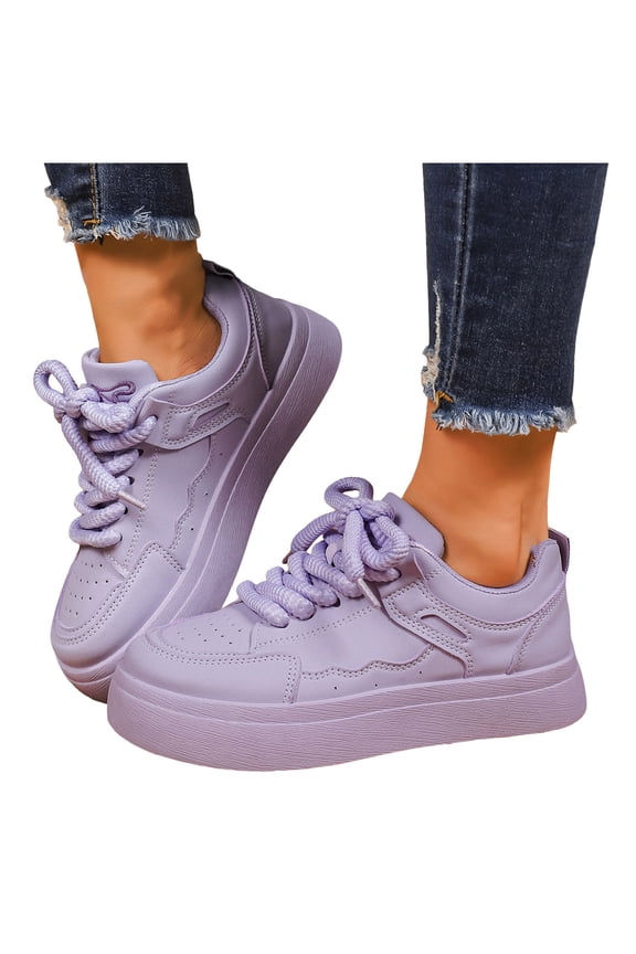 Platform Fashion Sneakers for Women 2025 Casual Leather Lace up Chunky Walking Flats Spring Fall Shoes