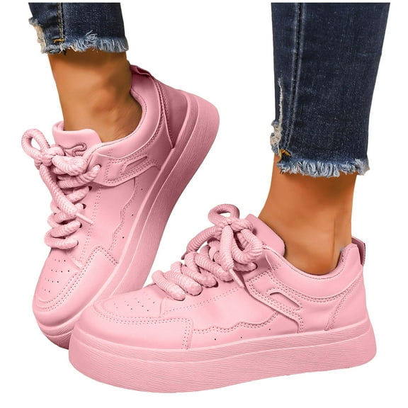 Platform Fashion Sneakers for Women 2025 Casual Leather Lace up Chunky Walking Flats Spring Fall Shoes