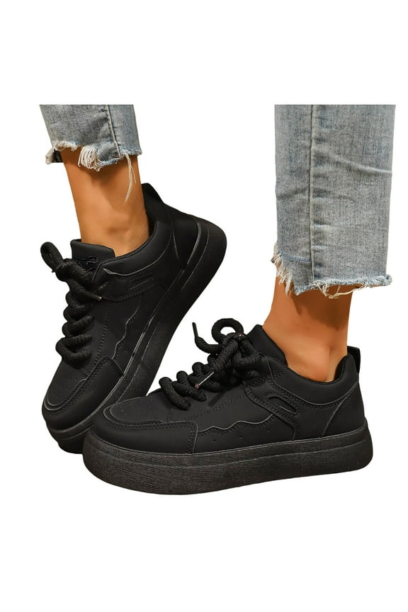 Platform Fashion Sneakers for Women 2025 Casual Leather Lace up Chunky Walking Flats Spring Fall Shoes