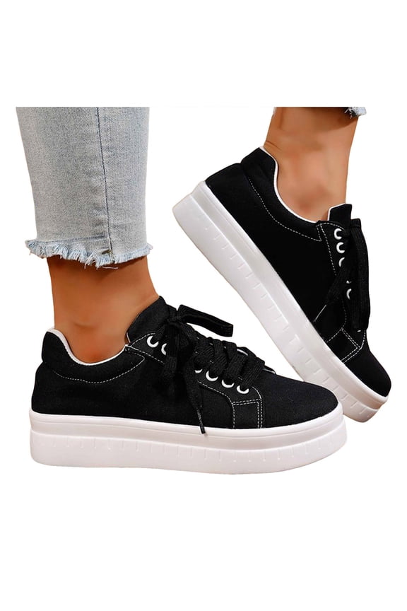 Platform Fashion Sneakers for Women Girls Spring Fall Casual Canvas Lace up Chunky Flatform Walking Flats Shoes