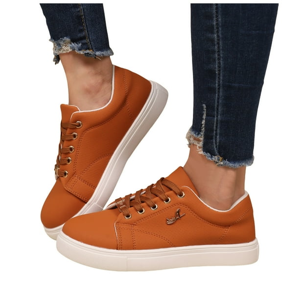 Platform Fashion Sneakers for Women Spring Fall Casual Leather Lace up Chunky Walking Flats Shoes