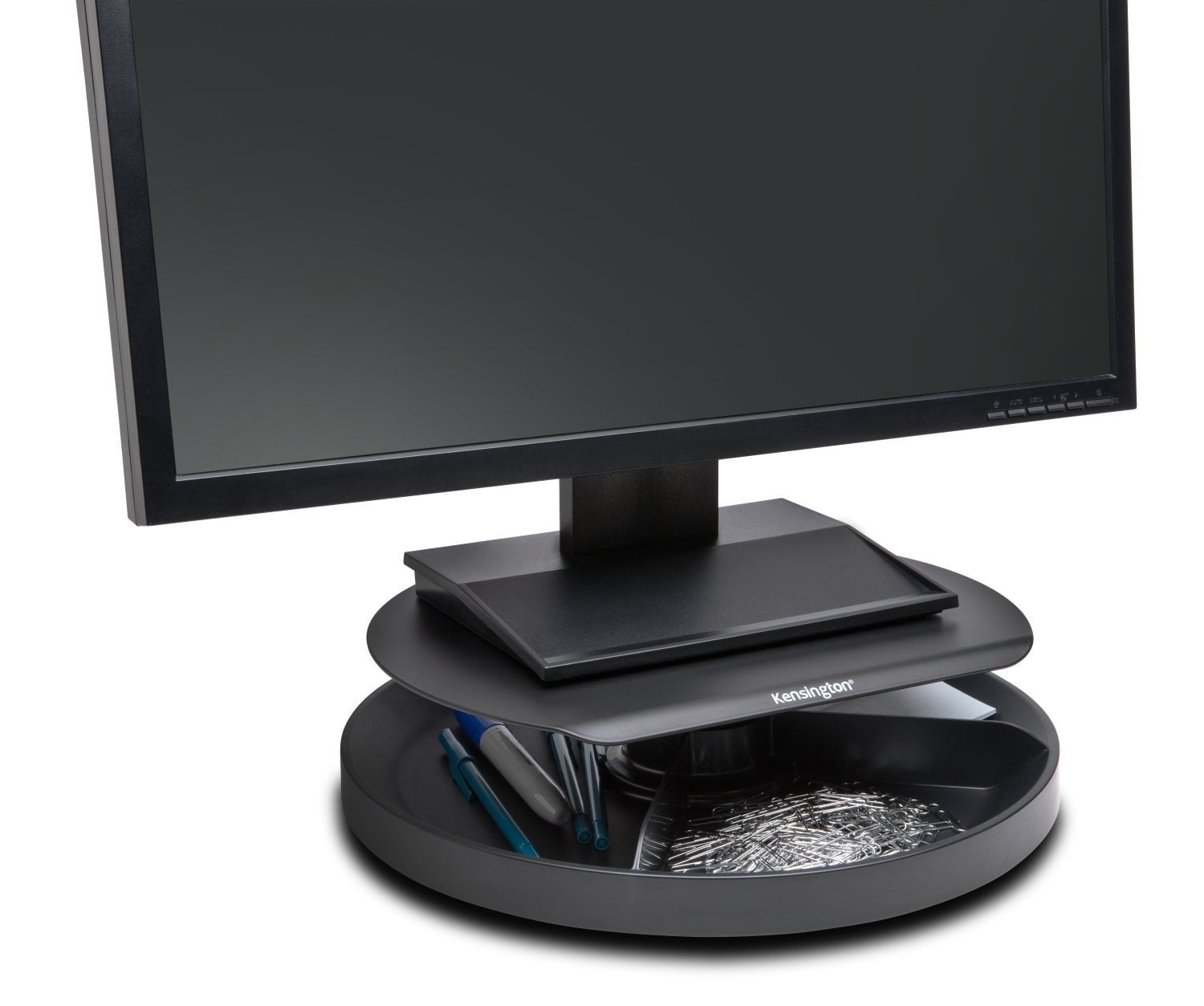 Black Freestanding Desk Monitor Stand with Storage