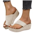 thumbnail image 1 of Platform Flip Flops for Women Leopard Print Suede Slides Sandals Comfy Arch Support Footbed Nonslip Wedges Heels Beige Size 7, 1 of 8